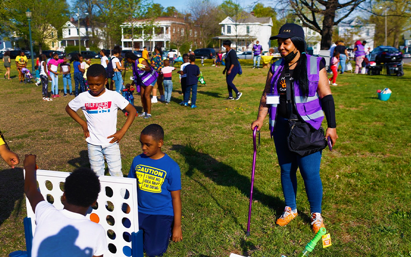 Families at a community event